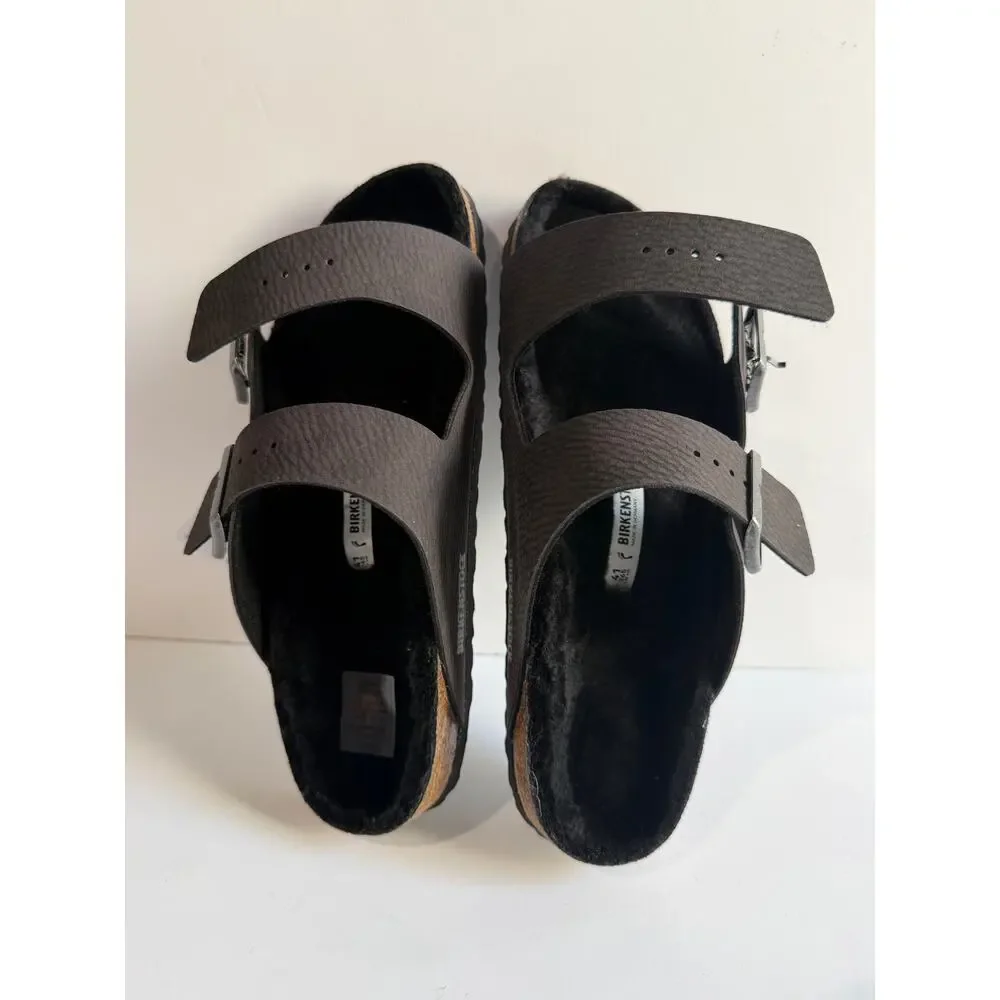 Birkenstock Arizona BS Shearling Lined Slides Desert Dust BLACK Sz EU 41 NARROW